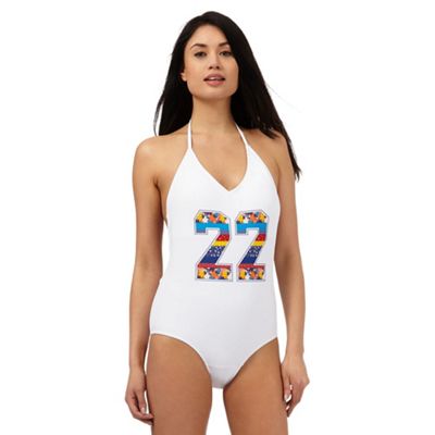 Red Herring White floral '22' print swimsuit